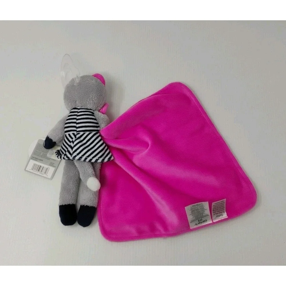 Carters Cuddle Blanket Plush‎ Kitty Cat Pink Gray Navy Baby Lovey w Rattle 2013
